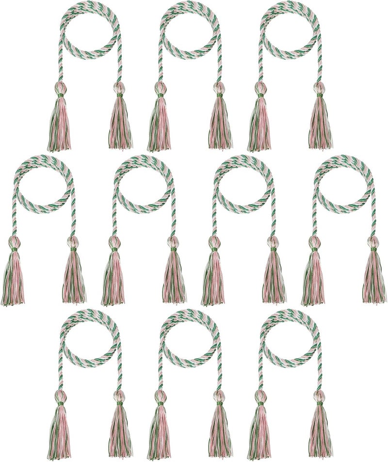 D DODOU 10 Pieces Graduation Cords Polyester Graduation Honor Braided Cords with Sewing Tassels for Bachelor, Master, Doctor 68" Long (Pink White Emerald Green) - Image 1